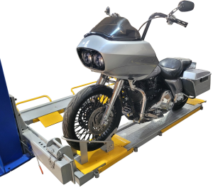 Motorcycle front-loaded on Multi-Lift MultiLift with M-Chock