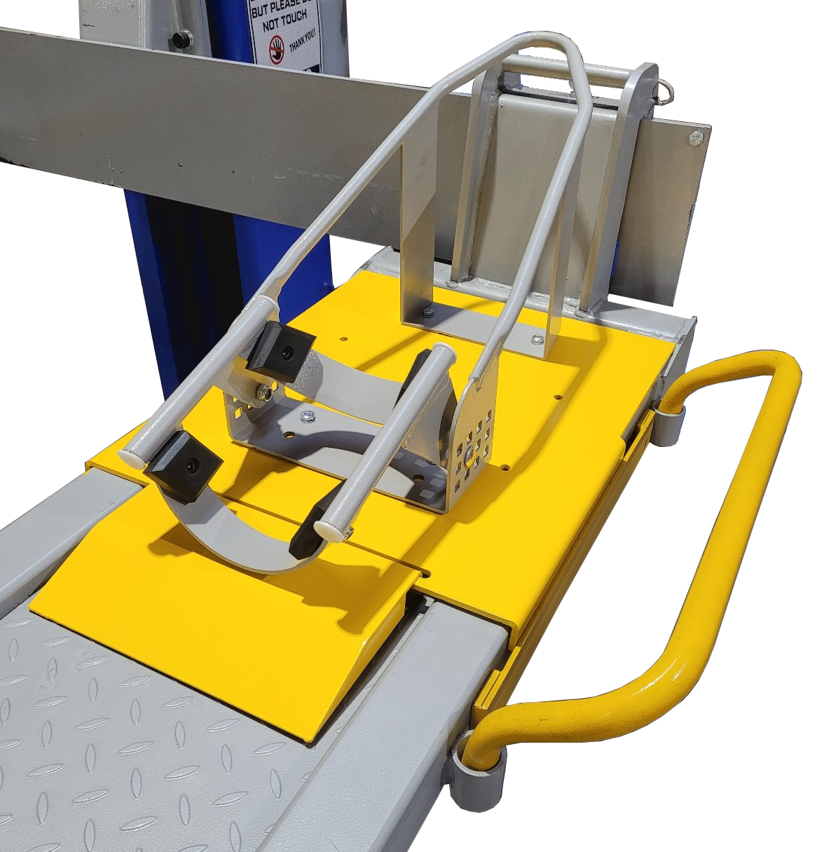Multi-Lift Motorcycle M-Chock and Base Plate Kit mounted on lift
