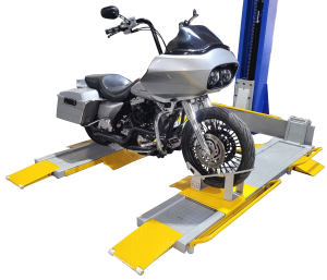 Motorcycle side-loaded on Multi-Lift MultiLift with M-Chock